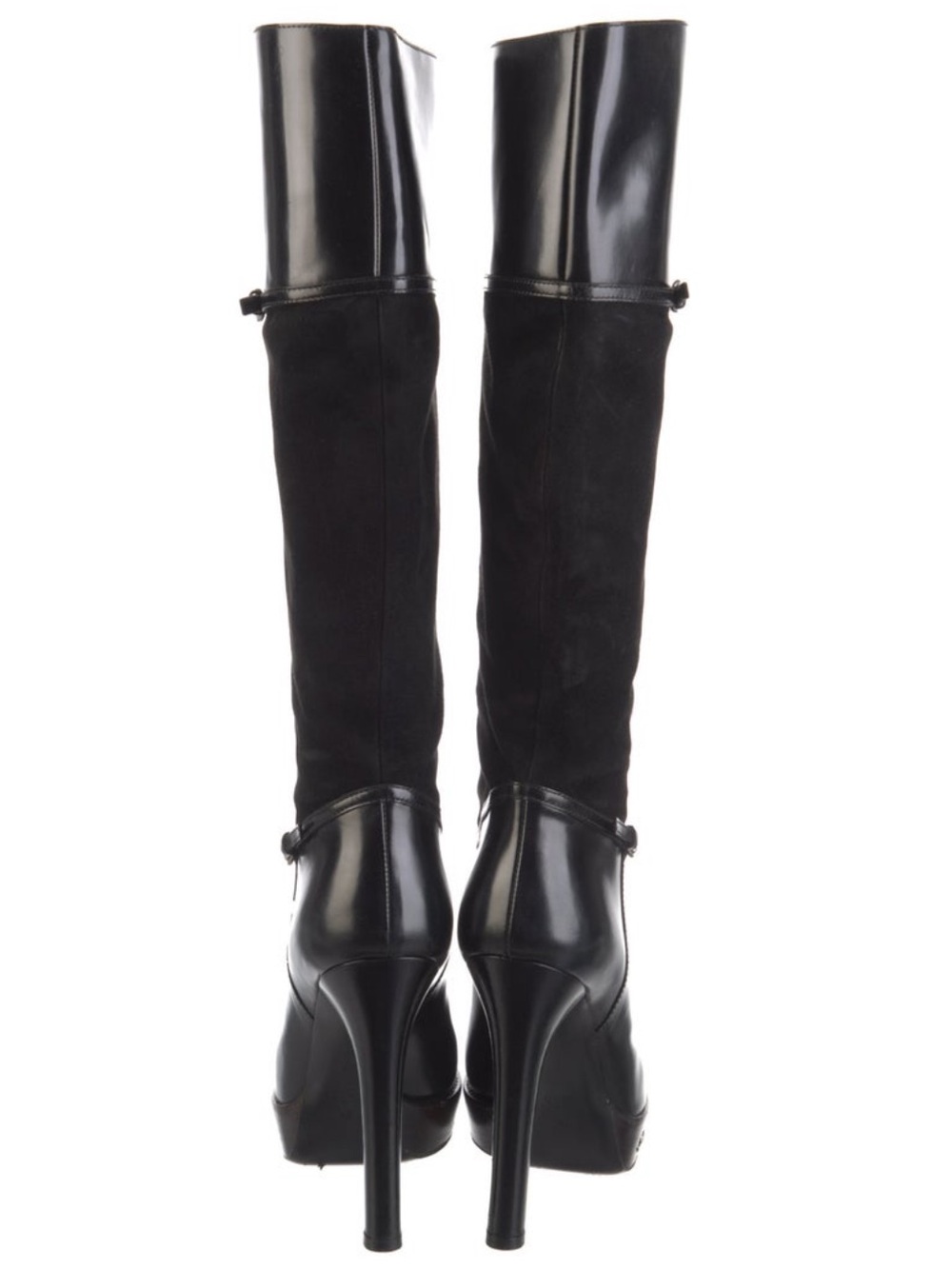Gucci Black Leather and Pony hair Bonnie Platform Knee High Boots - Picture 2 of 3